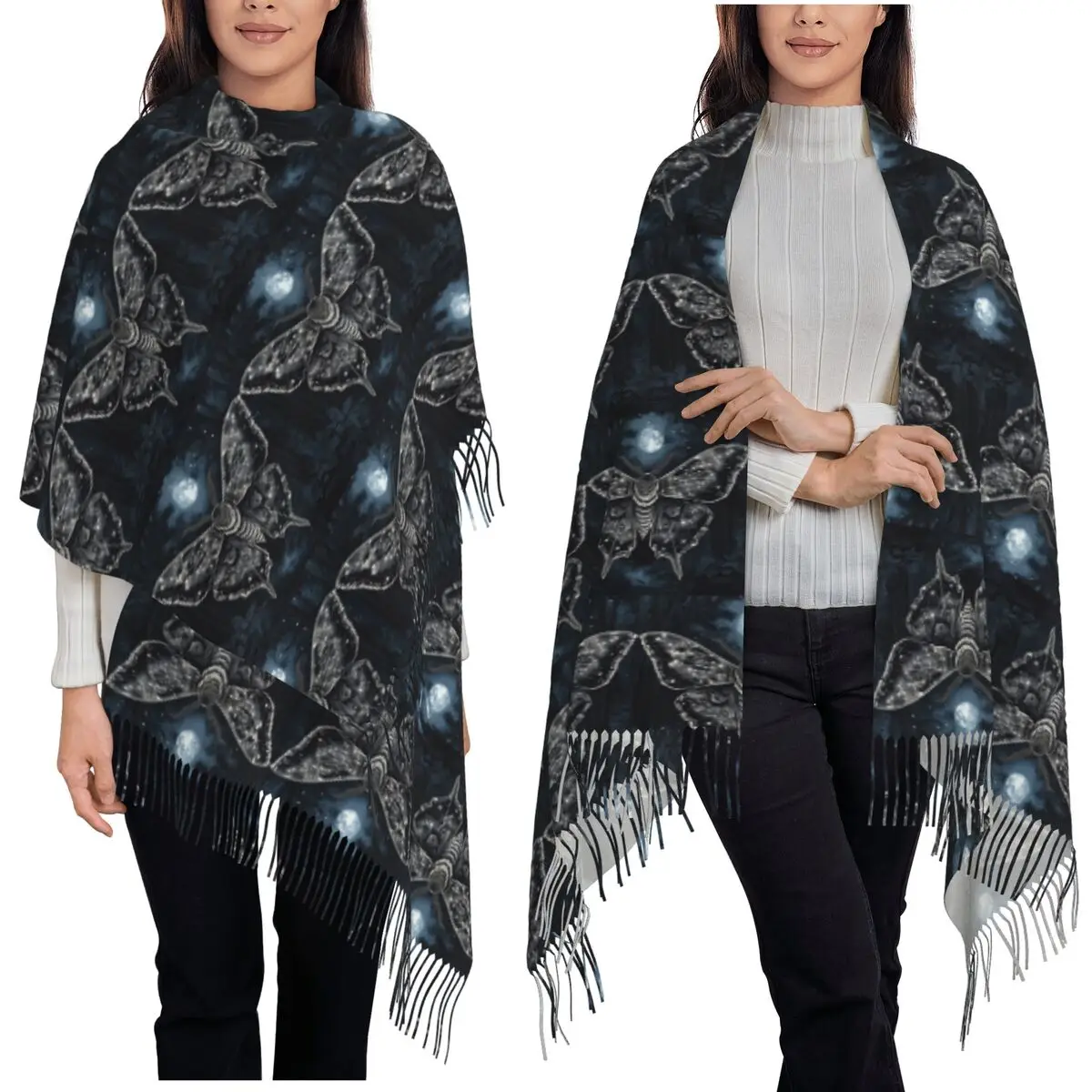 Moth Horror In Forest Scarf Tassel Scarves Women Soft Warm Shawls and Wraps Large Fall Winter Shawl Wrap