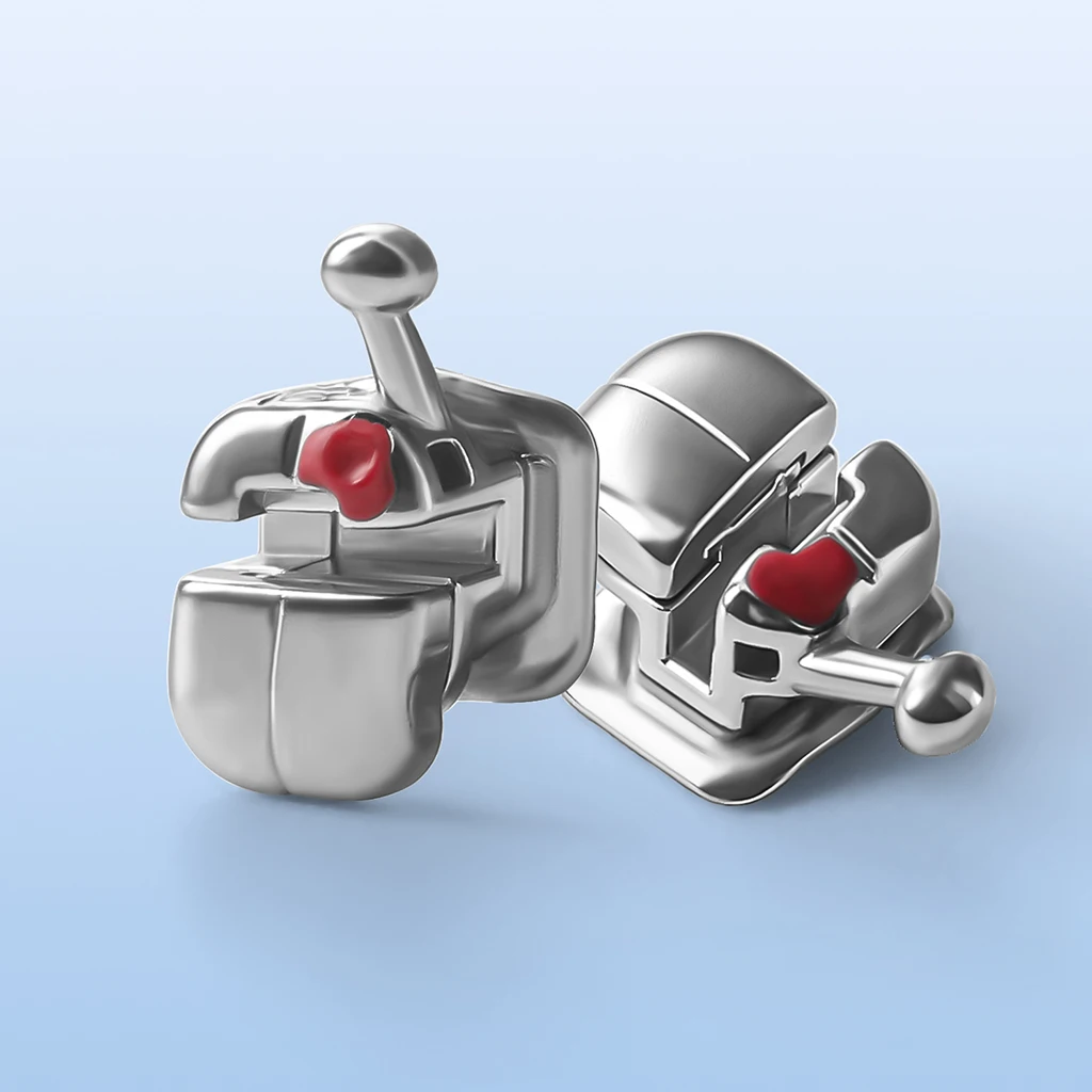 28 Stück/Box AZDENT Zahnspangen Selbstligierende Brackets mit Netzbasis, runden Kanten, Dual-Draht, Roth MBT 0.022, Bukkalröhrchen – Detail 9