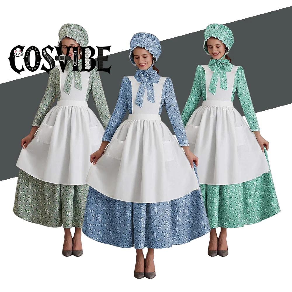 

Medieval Renaissance Maid Dress Cosplay Costume - Country Girl Stage Performance Halloween Vintage Women New