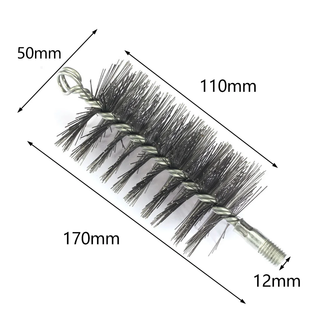 1pcs Pipe Wire Brush Round Chimney Flue Cleaning Brush Steel Wire Brush Sweep Fireplace Brush 50mm 60mm 120mm Stove Parts