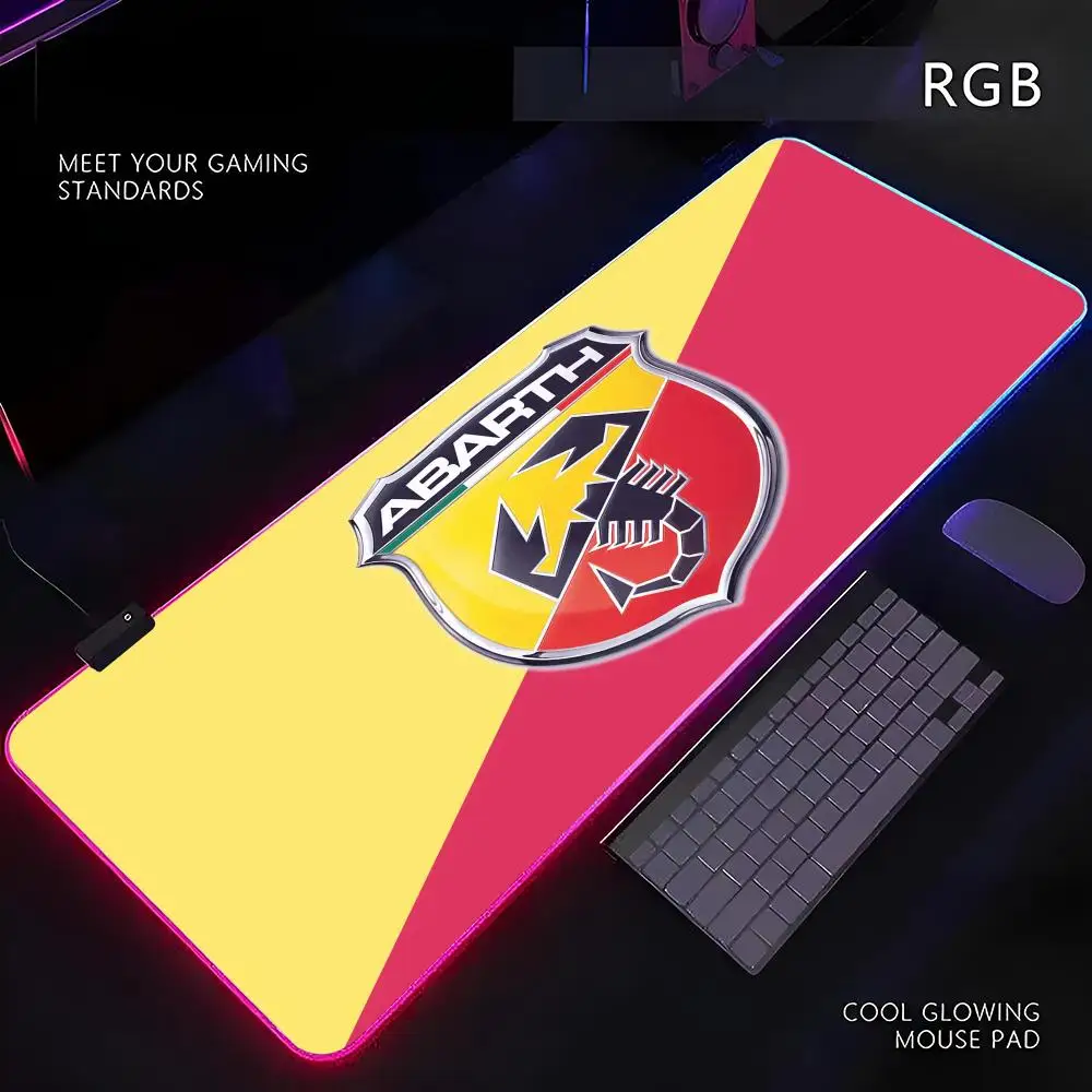 

Коврик для мыши с логотипом Italie Car Abarth RGB Gamer со светодиодной подсветкой, периферийный коврик для мыши, коврик для компьютерного стола, коврик для мыши XL, ковер для клавиатуры