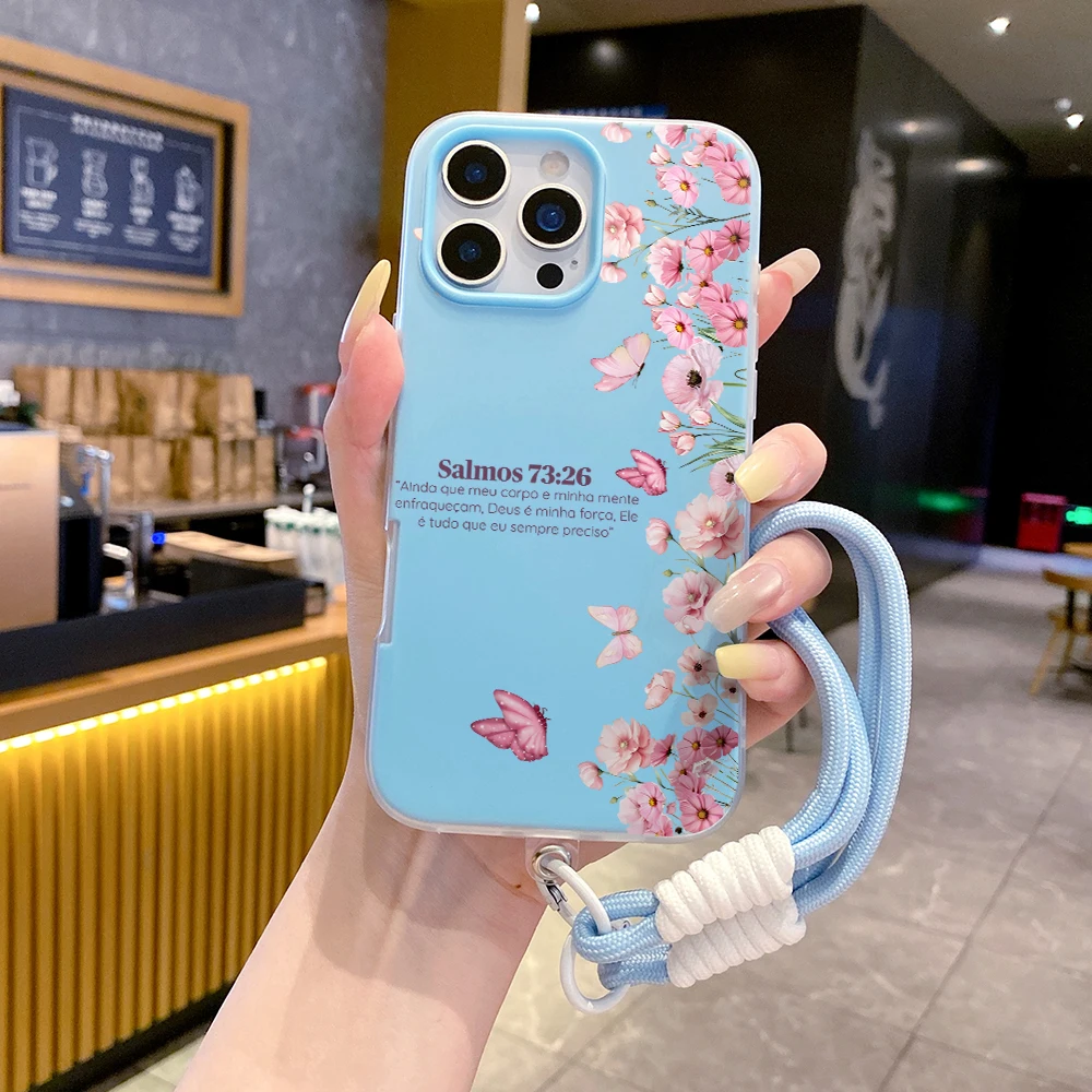 2 in1 Lanyard Jelly Phone Case Pink Flower Butterfly For Samsung Galaxy S25 S23 S24 FE S26 Ultra A57 A56 A54 A55 A17 A07 Cover view 6