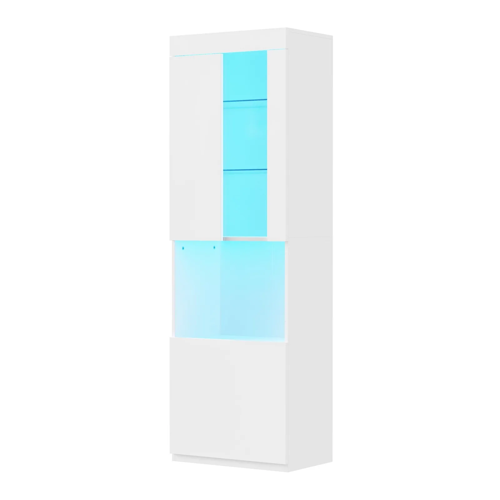 Armário de armazenamento de cozinha de alto brilho com luzes LED, branco