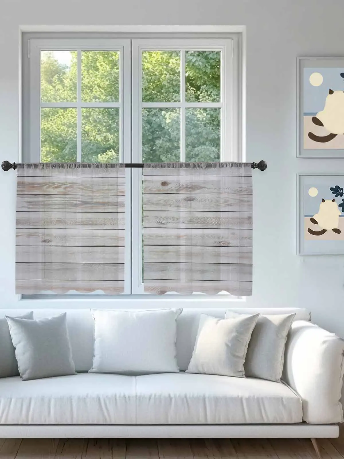 

Abstract Distressed Wood Grain Sheer Voile Curtains for Living Room Window Treatment for Bedroom Kitchen Drapes