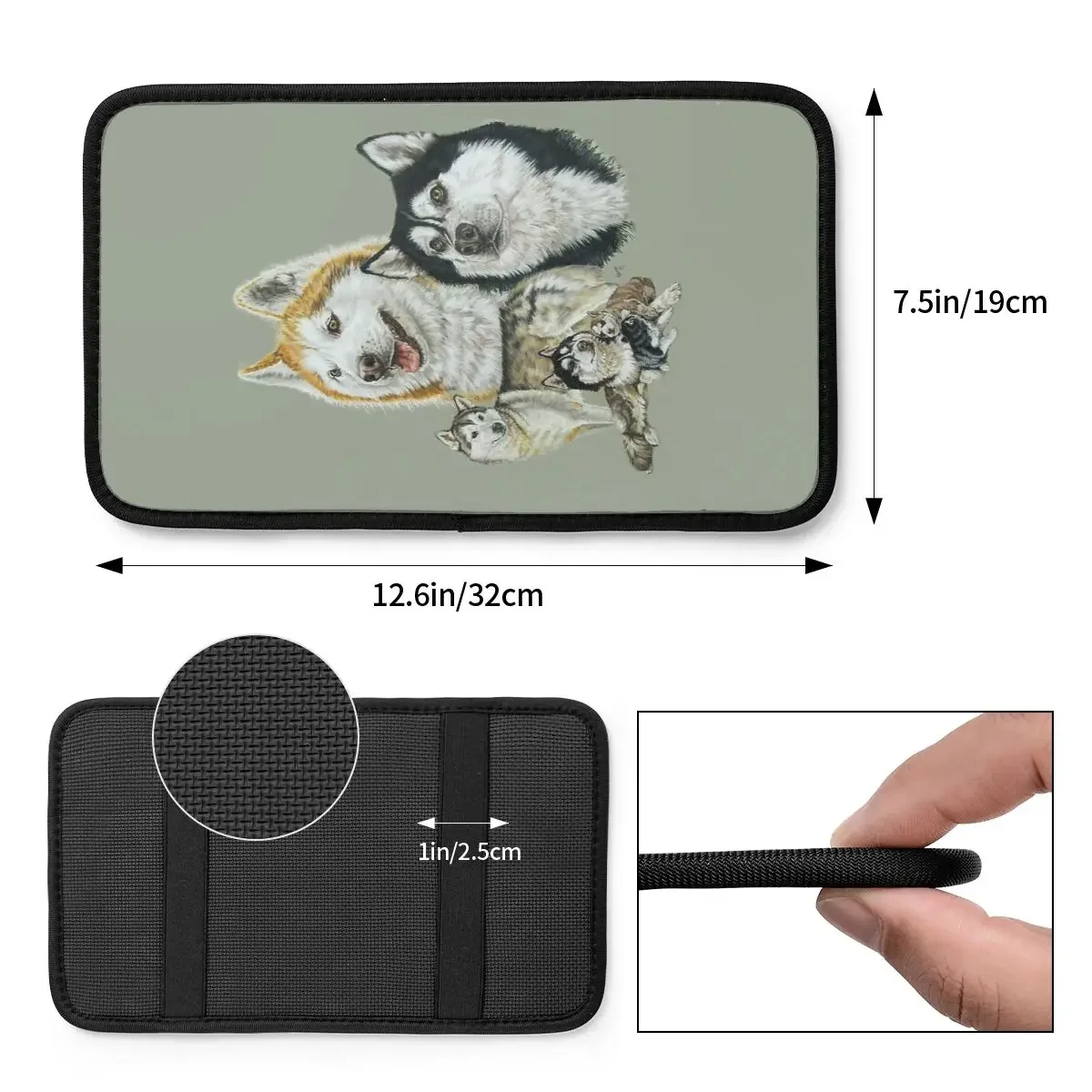 Four Seasons Car Armrest Cover Mat Husky Cool Breathable Center Console Protective Cushion Pad Cute Dog Auto Interior