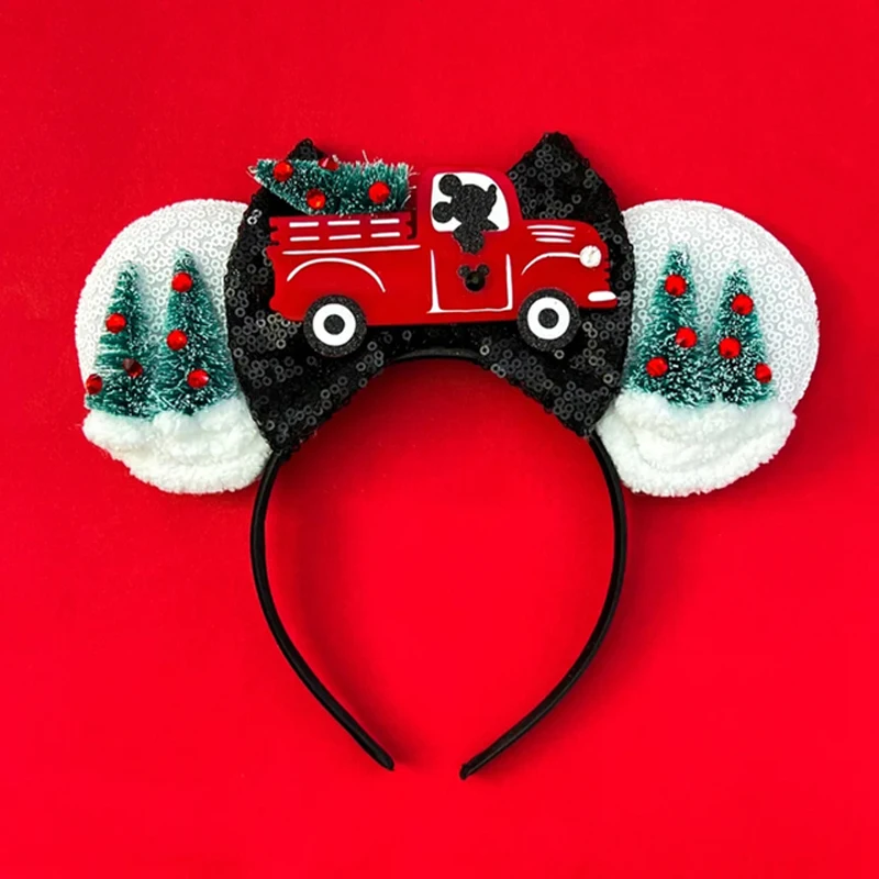 Merry Christmas Mickey Mouse Ears fascia Disney Girl accessori per capelli per le donne Candy Cane Hairband Kids Xmas Headwear