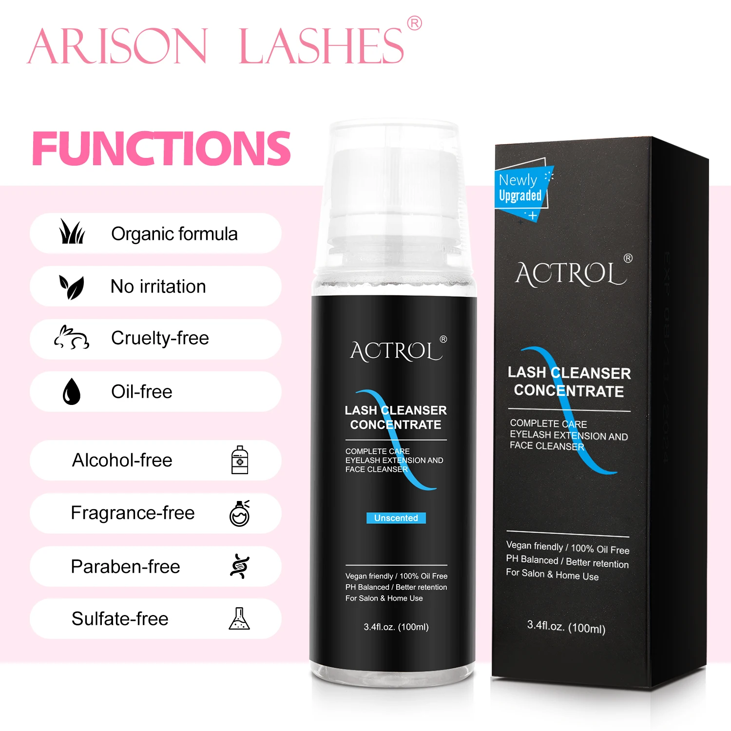 

ACTROL 100ml Lash Shampoo Concentrate No Stimulation DIY Professional Eyelash Extension Bath Foam Cleanser Makeup Remover