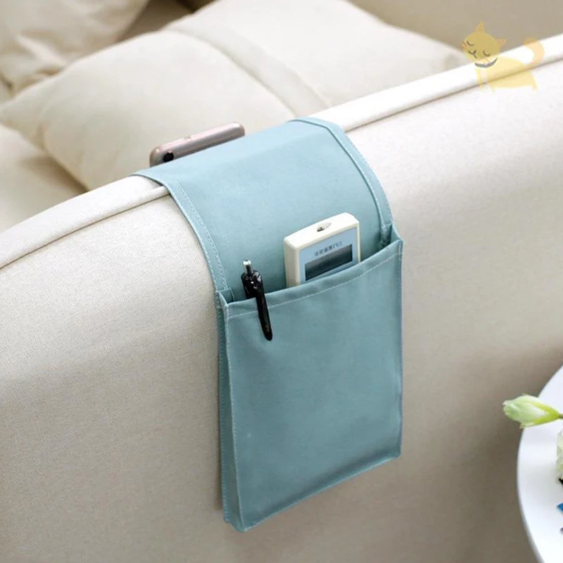 Cotton Linen Bedside Storage Bag Organizer Bed Desk Bag Sofa TV Remote Control Hanging Bag Storage Organizer Bed Holder Pockets