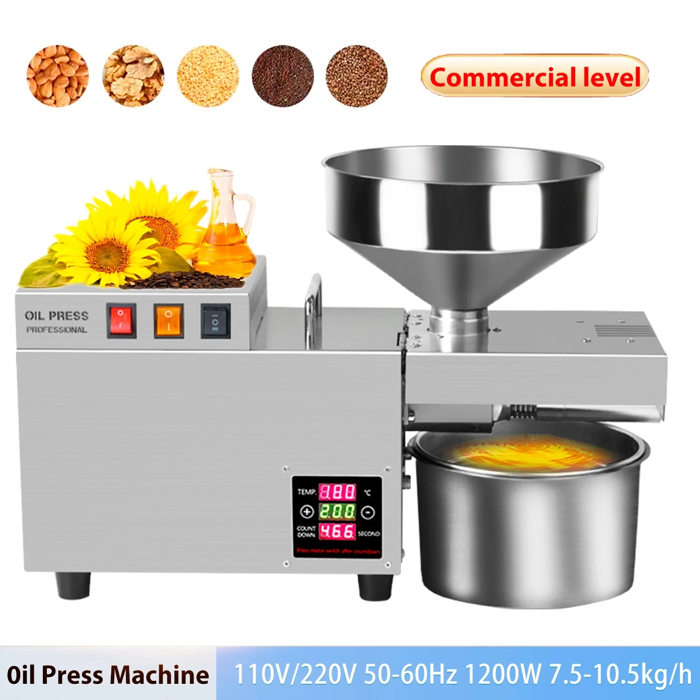 

Oil Press Stainless Steel Automatic Cold Press Oil Press Peanut Coconut Kernel Kernel Oil Press 110V/220V 1500W (Max) YX123TB