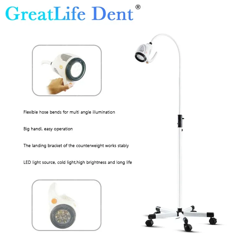 GreatLife Dent 21w 7 diod LED 50000 dożywotnia zimna bezcieniowa lampa operacyjna ruchomy stojak podłogowy stomatologiczne światło do badań