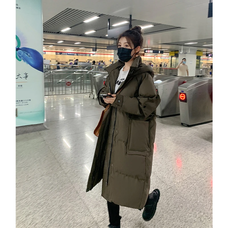 Women White Down Clothes Long Casual Duck Down Windproof Warm Baggy Hooded Coat Fashion Puffer Padded Outwear Tops Winter