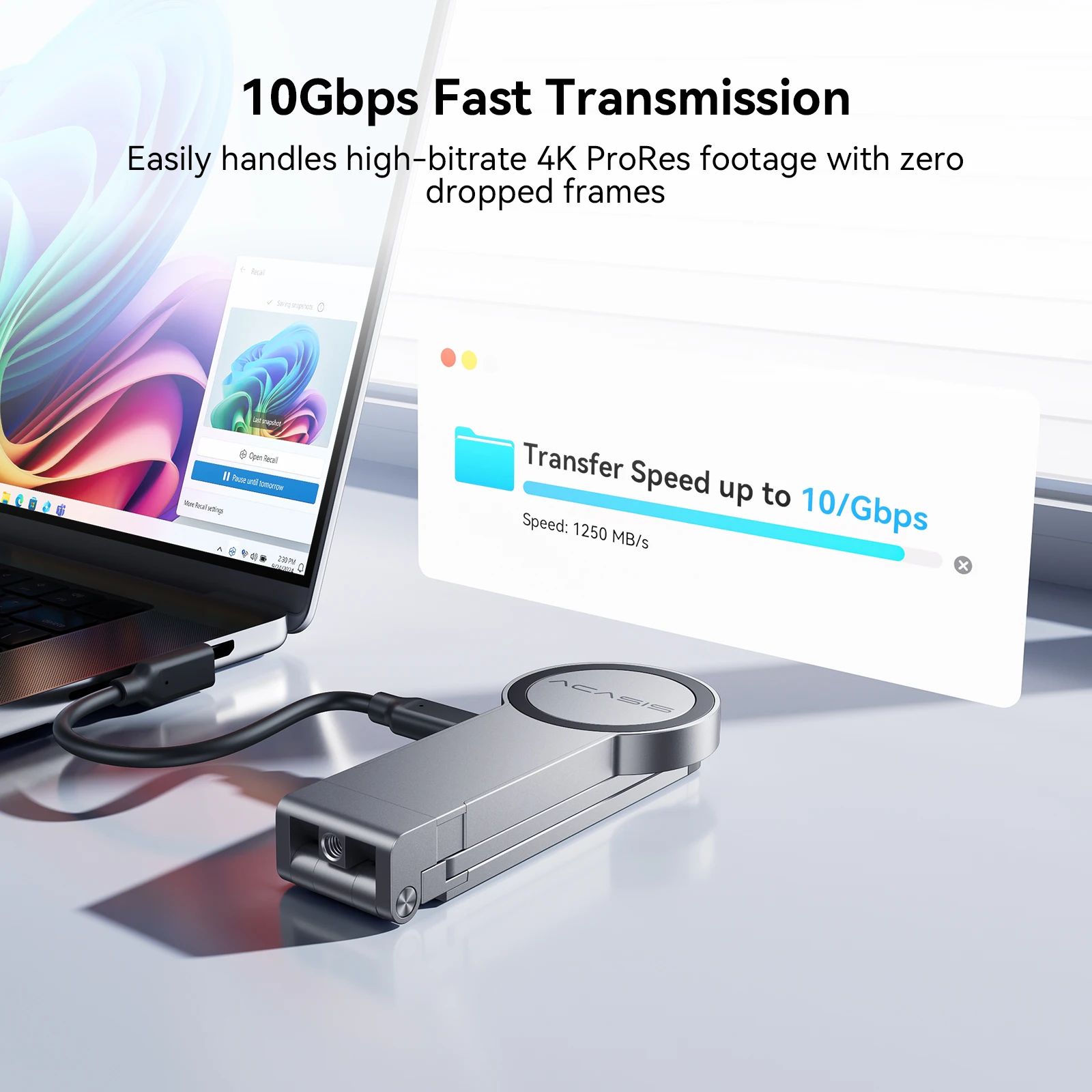 ACASIS Magnetic SSD Enclosure for M.2 NVMe 10Gbps USB-C Foldable Stand & 100W PD Charging|Support 8TB for Iphone16/16Pro
