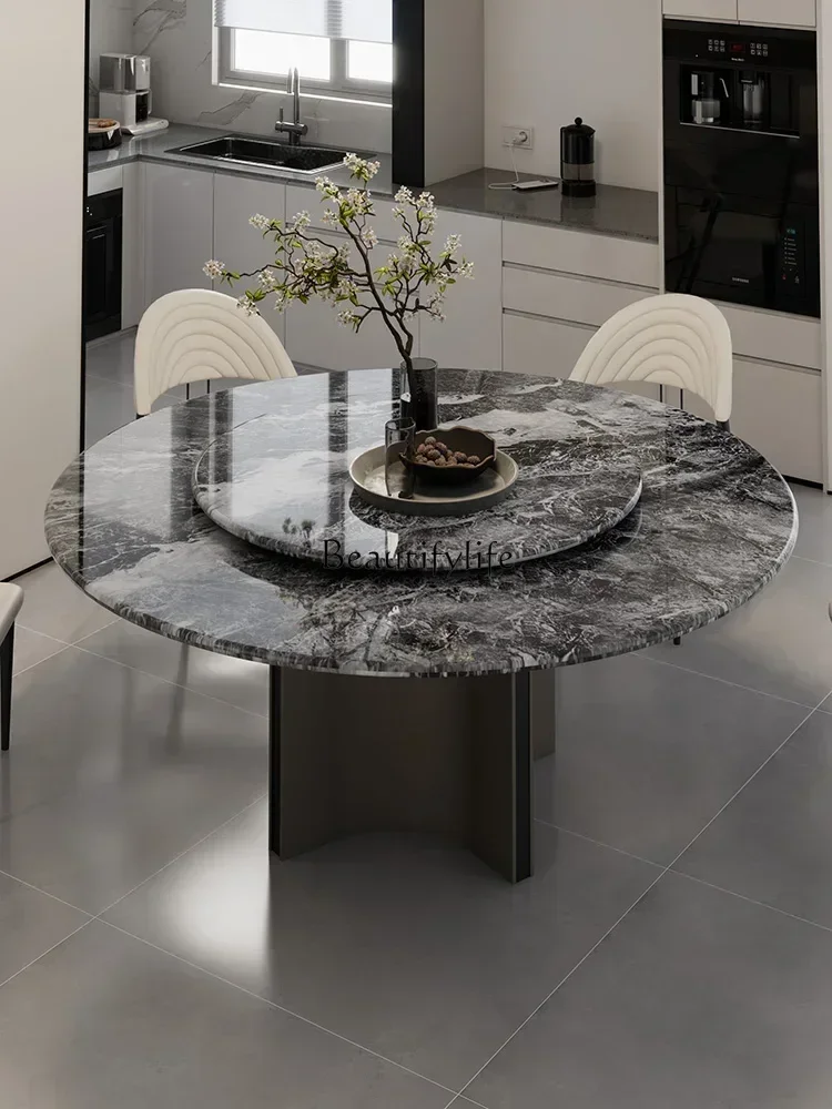 طاولة طعام رخامية بديلة مسطحة فاخرة من الحجر البلغاري كونترتوب مستدير خفيف فاخر للمنزل الفاخر على الطراز الإيطالي