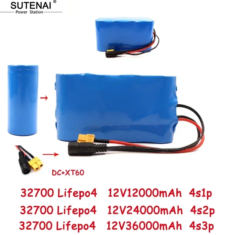 

32700 LiFePO4 battery pack 12.8v 12Ah 24Ah 36ah 4S 40A balance BMS 12V for electric boat and UPS