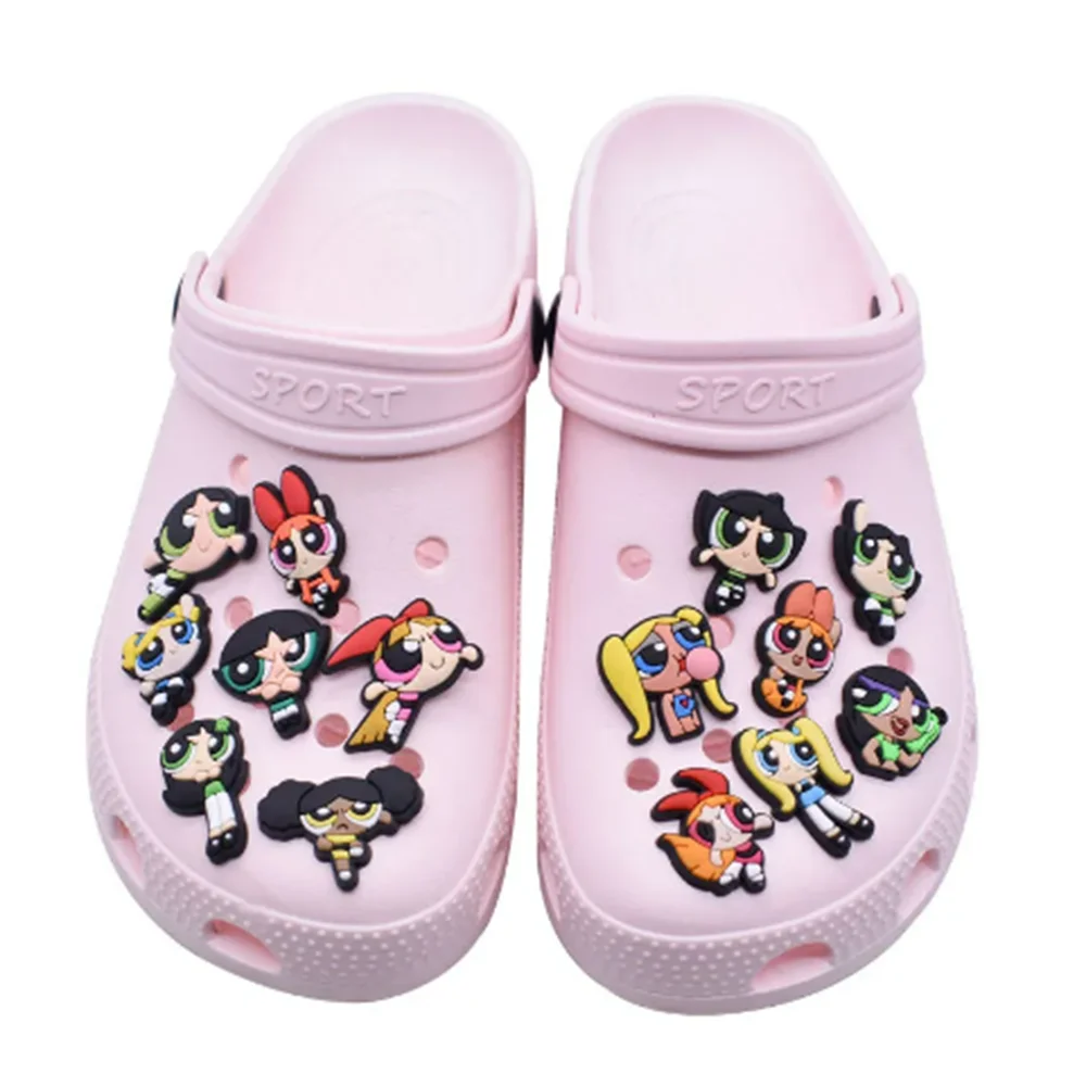 The Powerpuff Girls Cartoon shoe Charms Kids Accessories Coraline DIY Fit Clogs PVC Shoe Decorations Buckle X-mas Gifts image 4