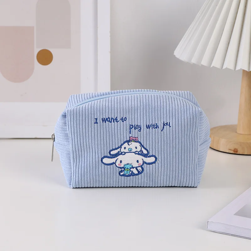 Sacchetto cosmetico Sanrio Kawaii Cartoon Kuromi Cinnamoroll velluto a coste astuccio per matite di grande capacità Melody Pochacco studente regali