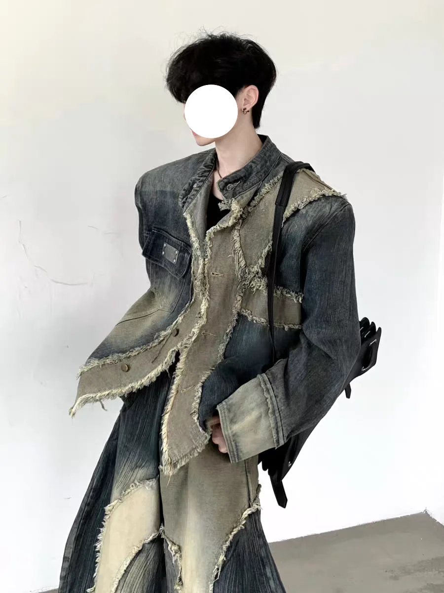 

Комплект из джинсовой куртки и джинсов Waed: мужская винтажная джинсовая куртка с эффектом потертости и дизайном с вставками на плечах, модель Sle