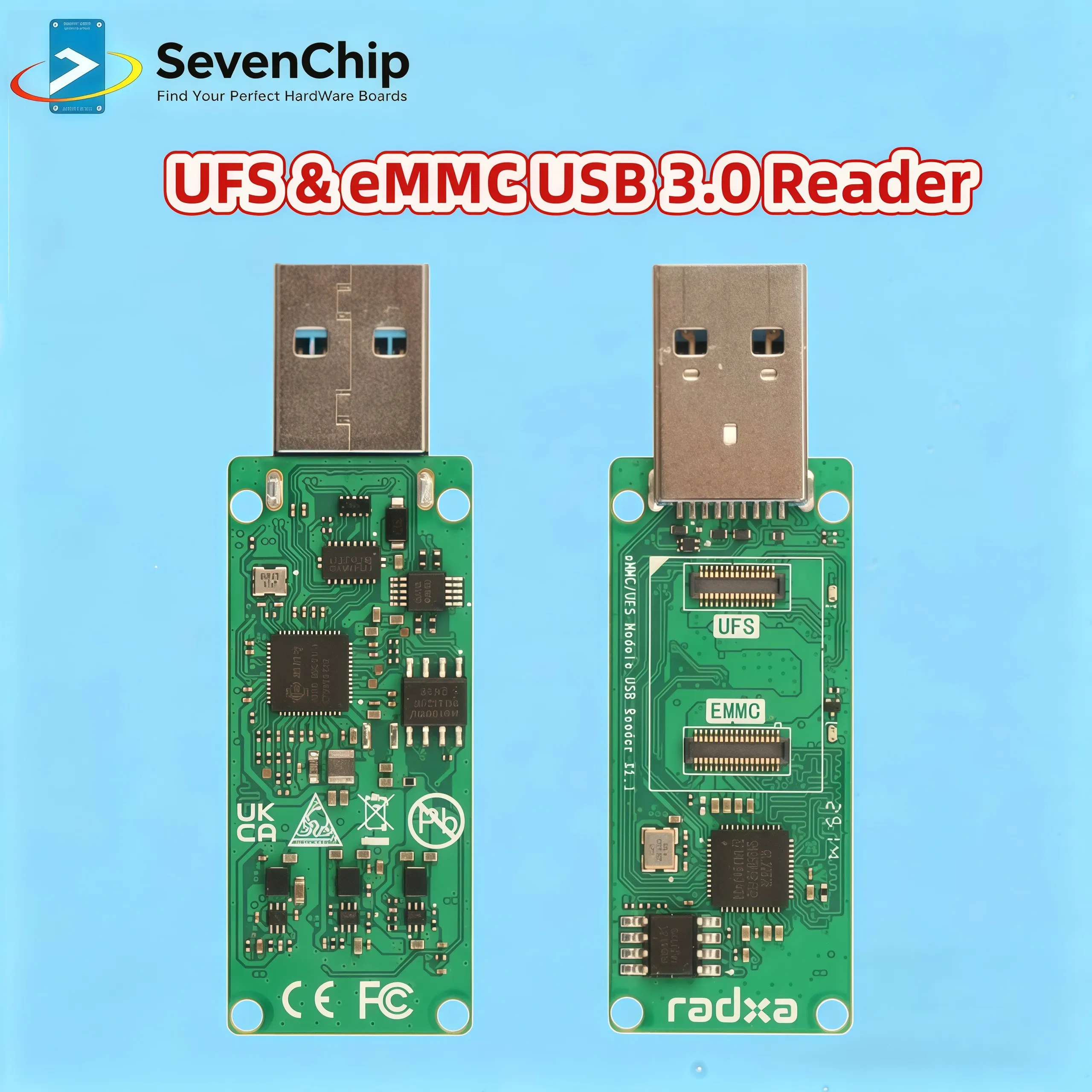 Radxa Official UFS & EMMC USB3.0 Reader Complete Kit For ROCK Pi3/4 Series SBC, Dual Protocol Module Flashing Tool With Manual