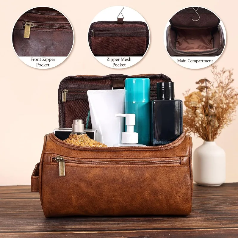 

1pc Men's Hanging Toiletry Bag for Business Travel, Water-resistant & Multiple Pockets, Vintage Dopp Kit for Weekender & Gym Bag