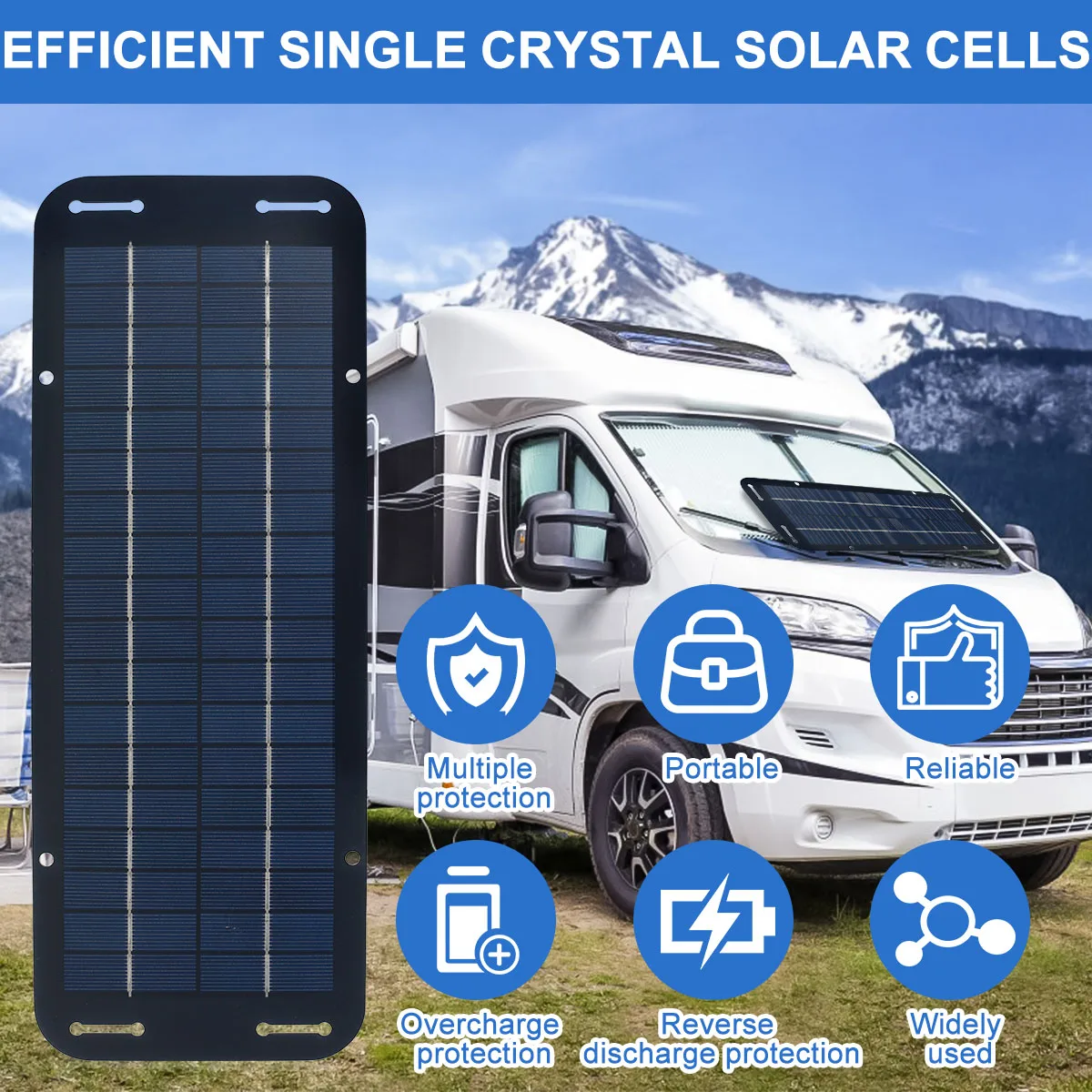 12V Solar Panel Kit IP65 Waterproof Portable Solar Charger Kit With 4 Suction Cups for Car Motorcycle High Efficiency Charging