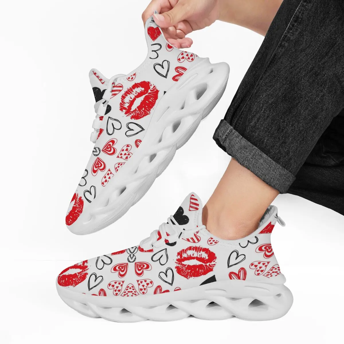 أحذية رياضية للرجال أحذية مفلكنة مبطنة بالصوف مع نمط الشفاه والقلب أحذية رياضية كاجوال نسائية على الموضة الكلاسيكية #3