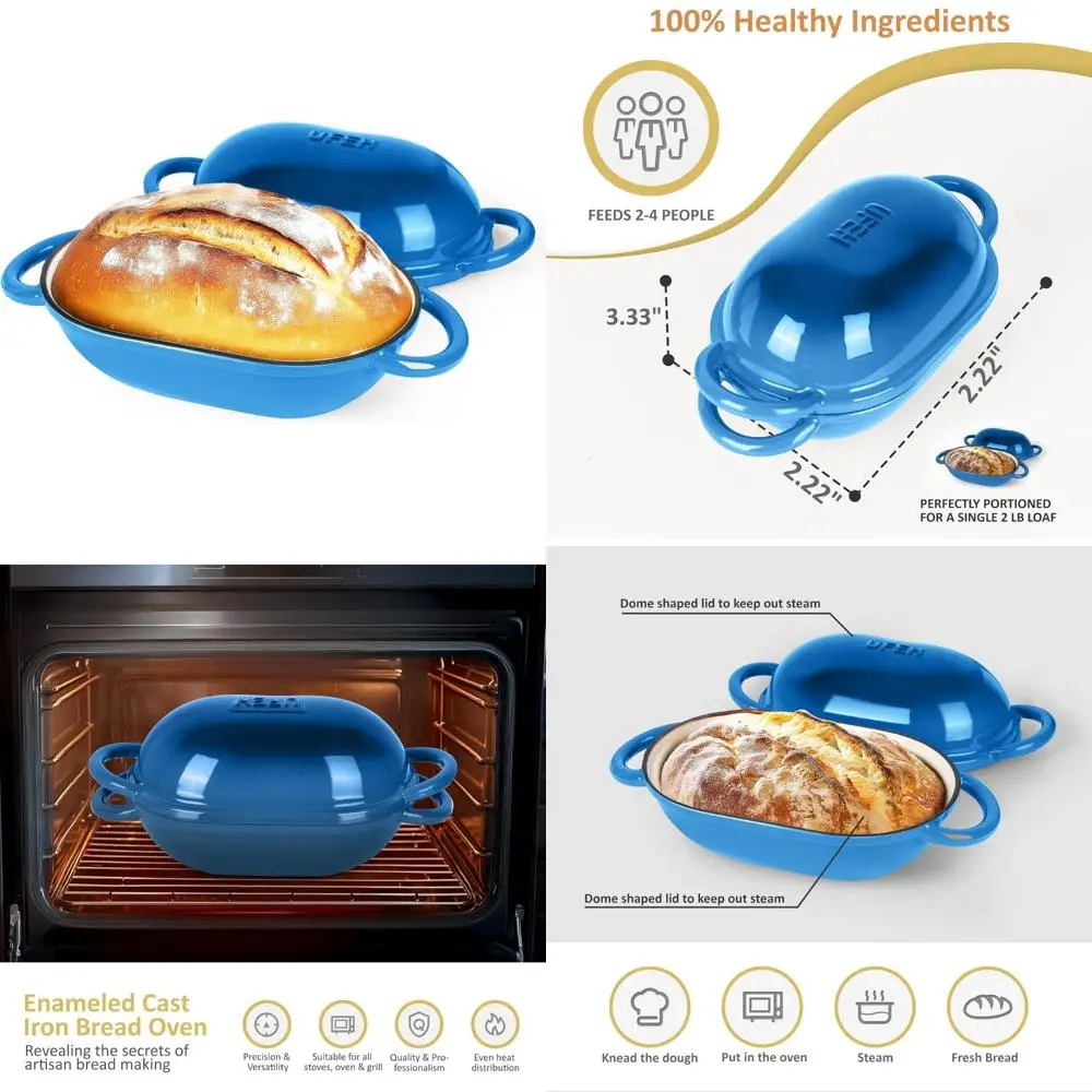 

Cast Iron Dutch Oven for Bread Baking - Premium Pot with Lid - Ideal for Sourdough, Artisan Loaves, No-Knead Bread Recipes - 2 Q