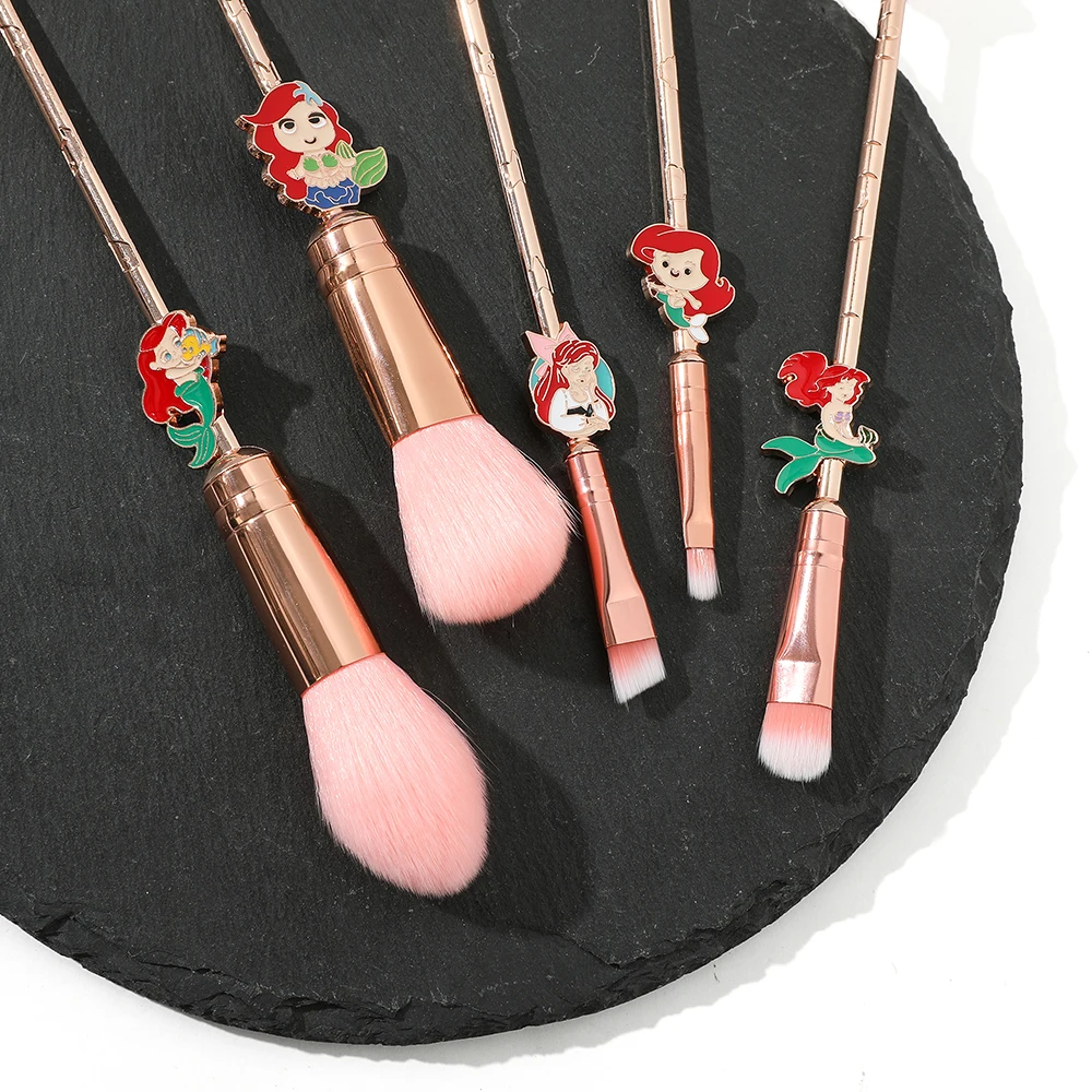 Cute 5Pcs Set The Little Mermaid Pink Makeup Brushes Mermaid Princess Soft Comfortable Specialized Makeup Brush With Bag