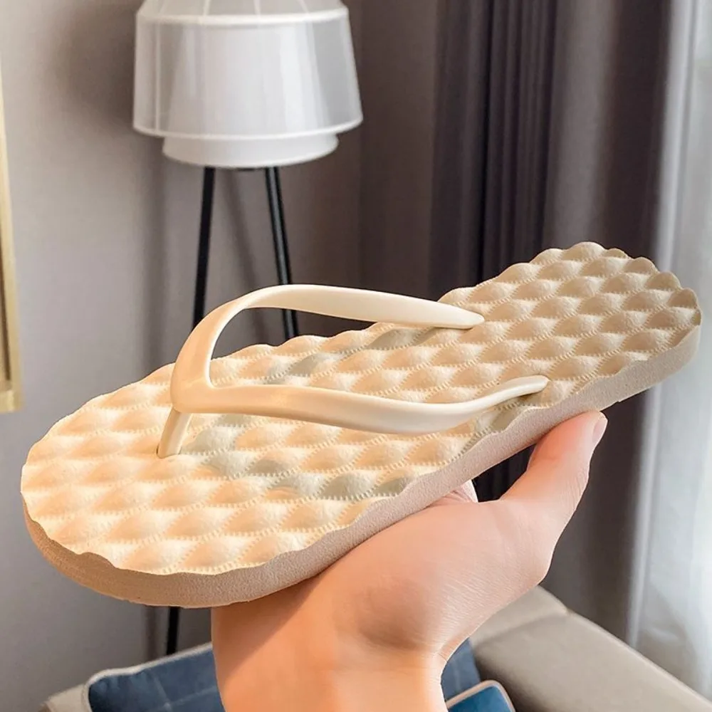 

Soft Solid Color Flat Soled Slippers Massage Anti Slip Outerwear Shoes Clip Toe EVA Home Slides Sandals Beach