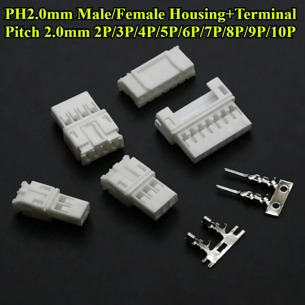 30/50Sets PH 2.0mm Pitch 2P/3P/4P/5P/6P/7P/8P/9P/10P Pin Male Female Plug Plastic Housing Pin Header Crimp Terminal Connectors