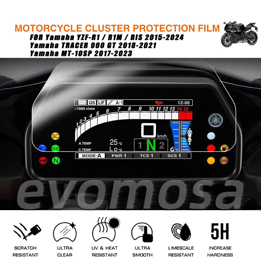 لياماها YZF-R1 R1M RIS 2015-2024 الراسم 900 GT MT-10SP دراجة نارية بولي TPU عداد السرعة أداة واقية داش فيلم #1