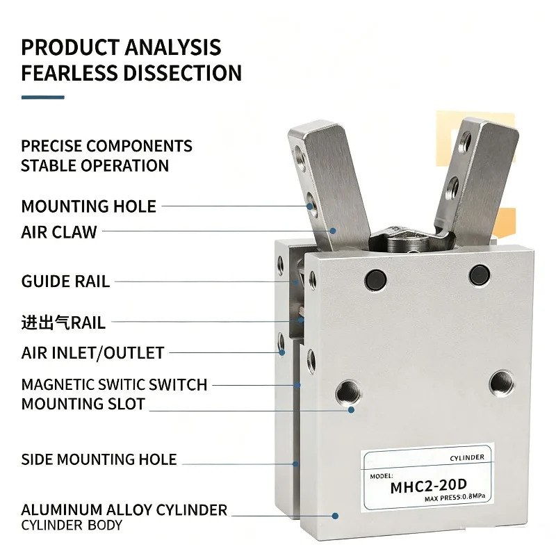 MHC2 Pneumatic Gripper NEW Angular Type Air MHC2-10D MHC2-16D MHC2-20D MHC2-25D Aluminium Clamps Finger Cylinder