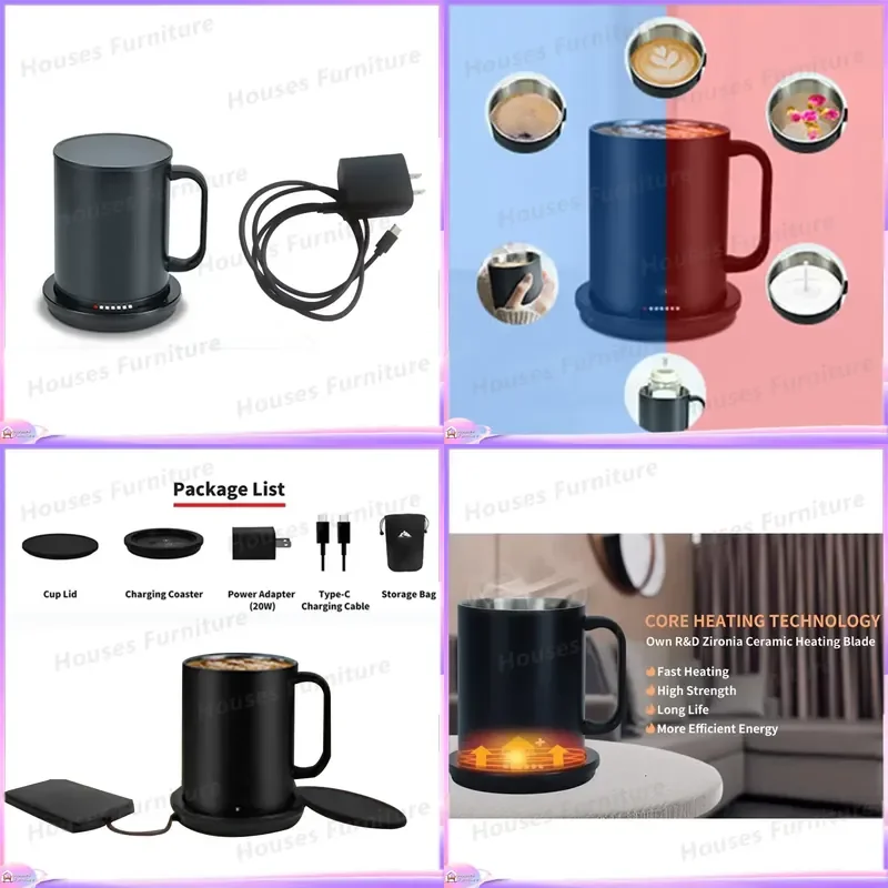 Smart Temperature Control Mug Self Heating Coffee Cup 14oz 415ml Bluetooth App Control 304 Stainless Steel Thermal