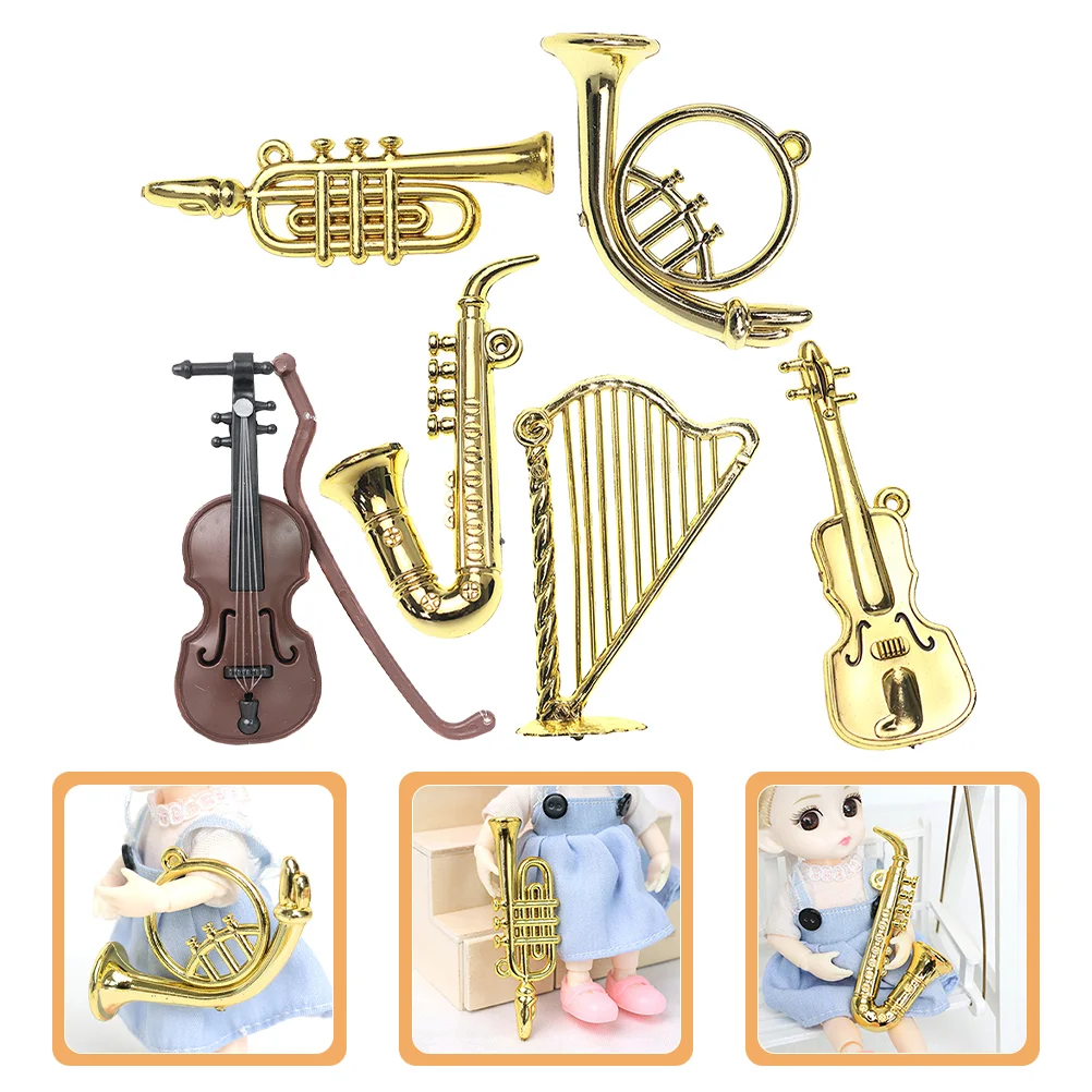 

6 Pcs Mini Musical Instrument Toys Model House Ornament Saxophone Kids Small Decorative Accessories Pvc Prop Child Violin