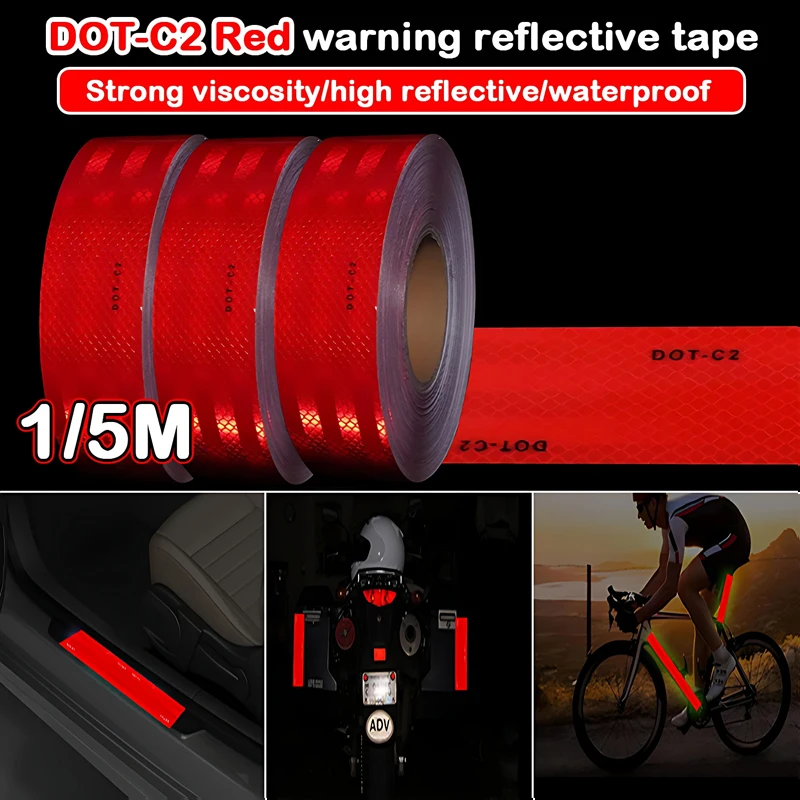 AliExpress 1/5mx5cm Dot-C2 Red Reflective Sticker High Reflection Warning Tape Waterproof Strong Adhesive Sticker For Bicycle/Car/Truck
