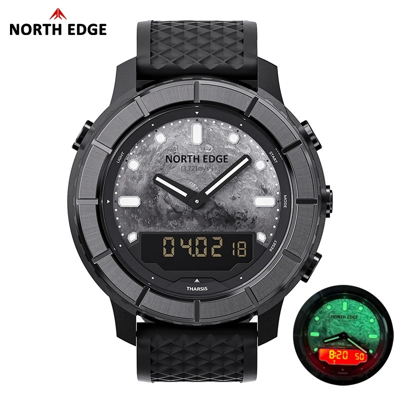 NORTH EDGE Top Brand NEW THARSIS Outdoor Sports Men's Watch Soft Strap Altimeter Barometer Compass Luminous Waterproof Watch