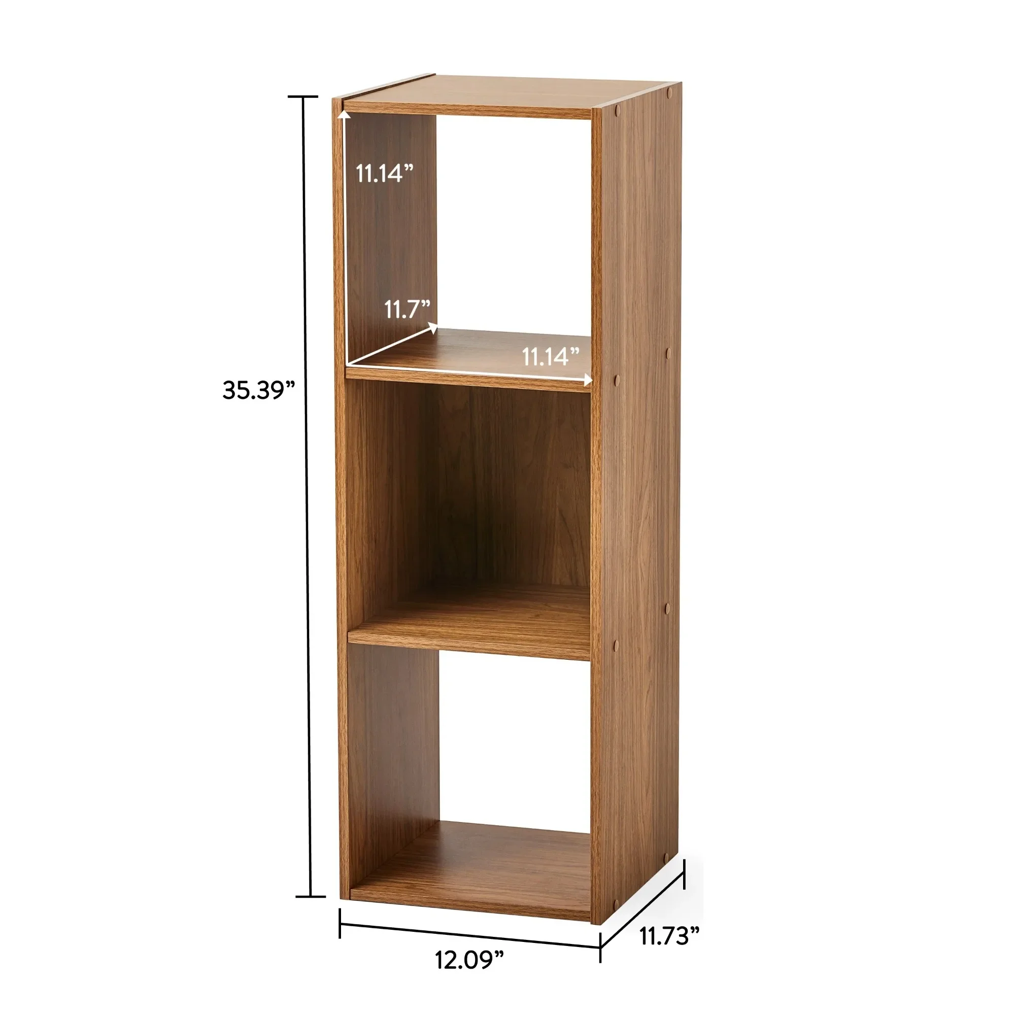 Organizador de almacenamiento de 3 cubos de nogal cálido, estante independiente para dormitorio, sala de estar, oficina y entrada, diseño Modular