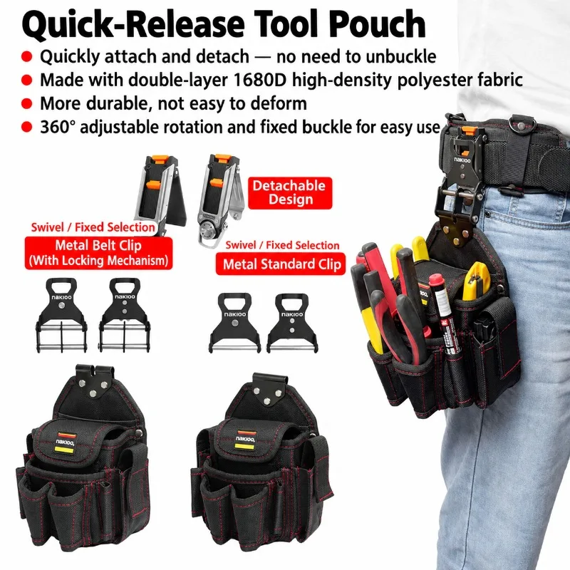 NAKIOO Detachable Tool Pouch Quick Clip Electrician Tool Bag Quick Release Waist Bag Rotatable Quick Hanging Pouch for Carpenter