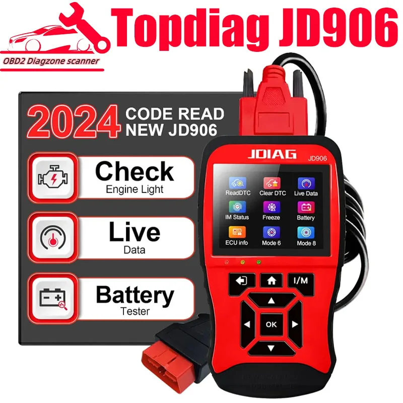 

Topdiag JD906 Scanner Check Engine Light Code Reader OBD2 Live Data I/M Readiness Newest Battery Tester Car Diagnostic Scan Tool