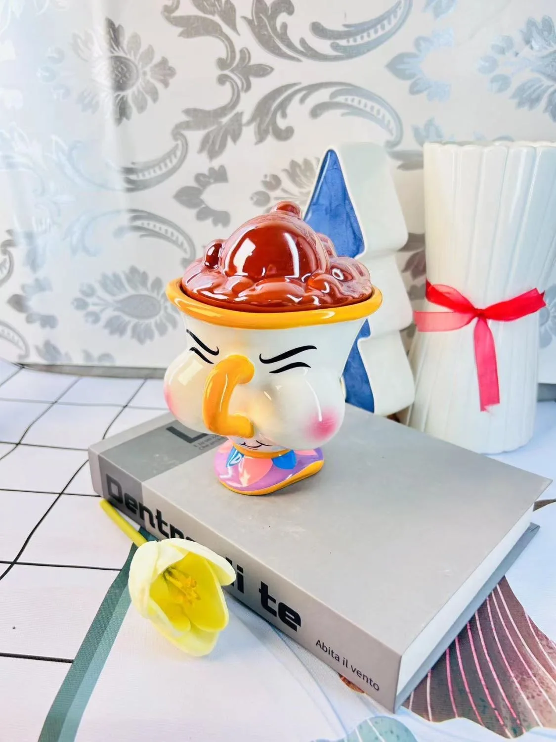 Beauty And The Beast Mug Creative 3D Cartoon Chip Ceramic Cup Large Capacity Kawaii Chip Tea Coffee Mug With Lid Decor