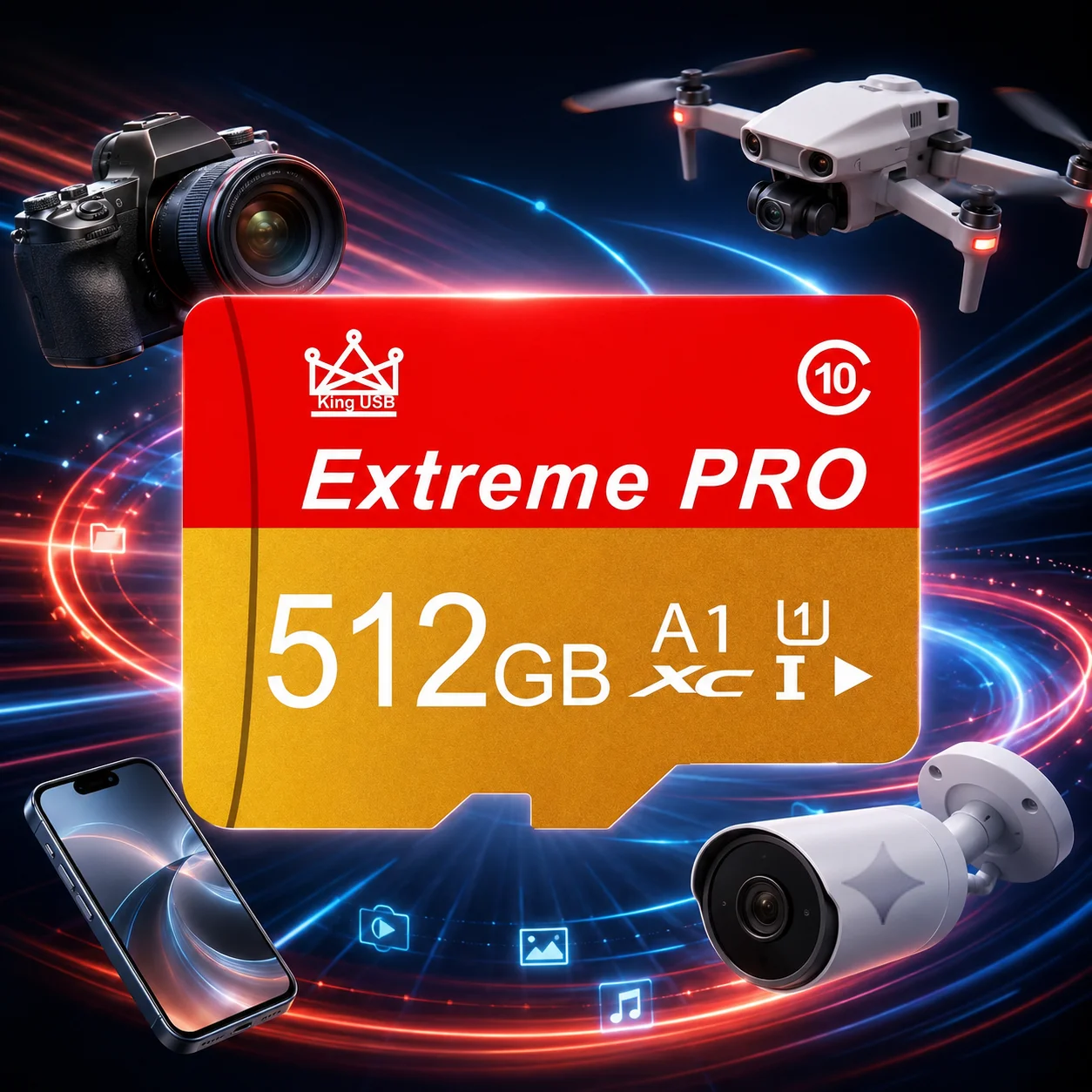 64G/128G/256G/512GB Rugged TF Cards SD Cards Micro TF SD Card Memory Card Full HD Slim A1 U3 V10 V30 For Phone Car DVR