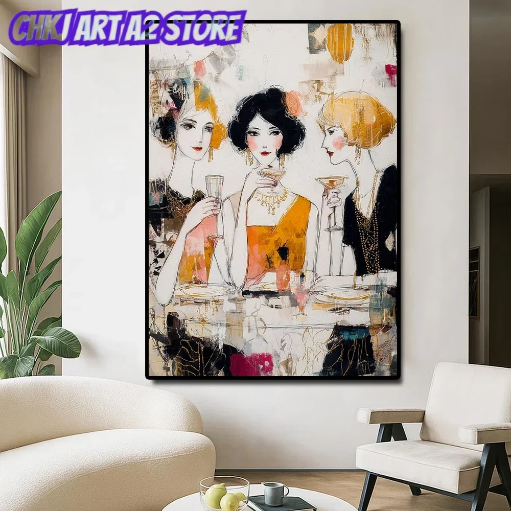 1920s Retro Women Portrait Poster Vintage Flapper Girl Canvas Painting Wall Art Abstract Ladies Print For Living Room Home Decor
