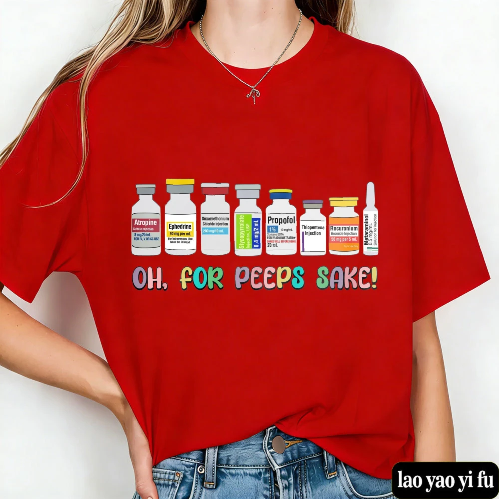 Oh for Peeps Sake T-Shirt Happy Easter Shirt Easter Nurse Shirt Women Clothes Nurse Tops Bottle Injection Cartridge Print Shirt