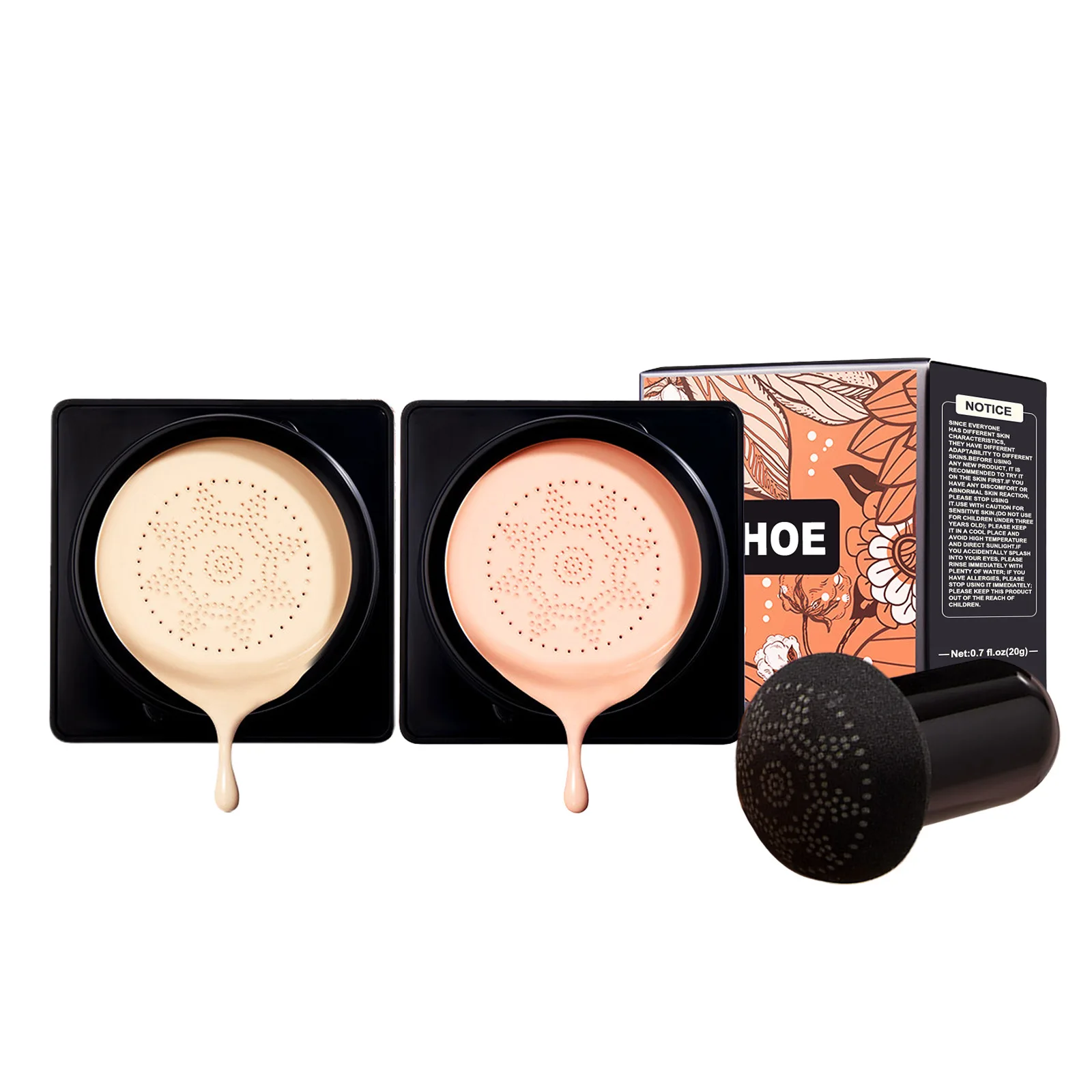 Air Cushion Base Foundation com cabeça de cogumelo, CC Cream, hidratante, hidratante, corretivo maquiagem, iluminar Skin Tone cosméticos