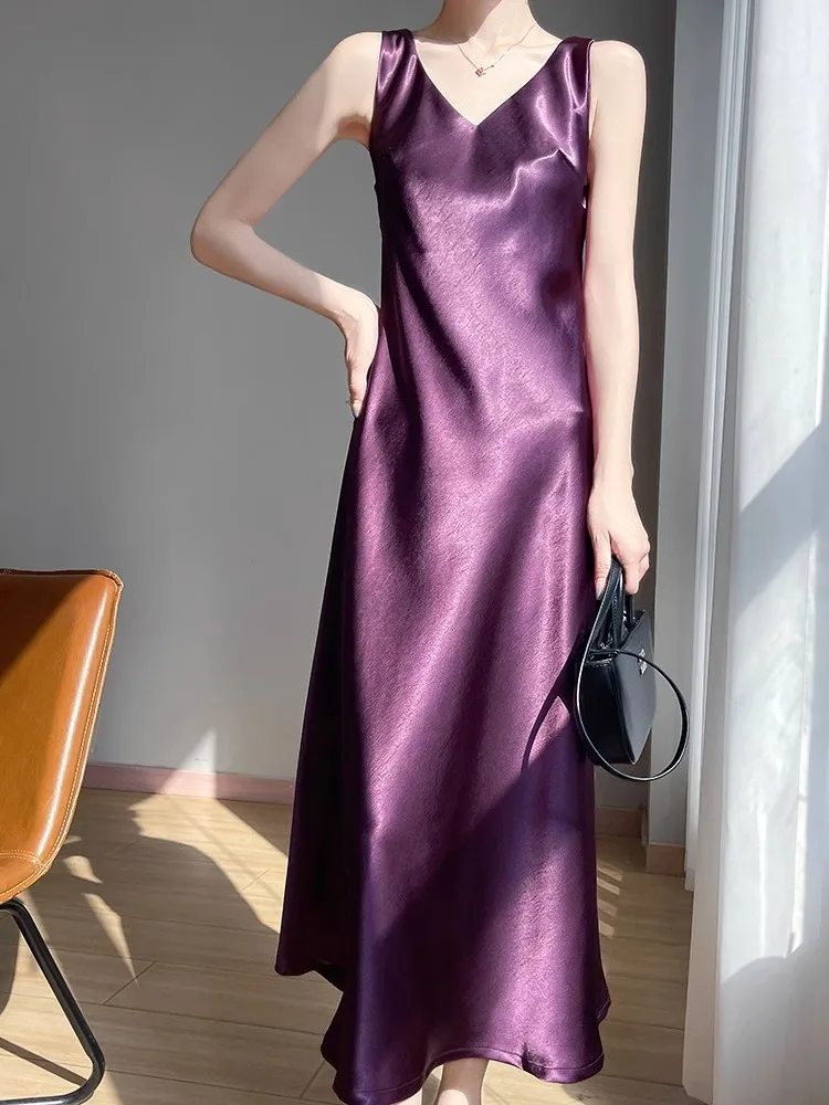 Seidenacetat-Riemen Dr. Damen Jaet Strukturierte V-Ausschnitt-Weste Goldstickerei Satin Innenlanger Rock A-Linie Sommer Dr