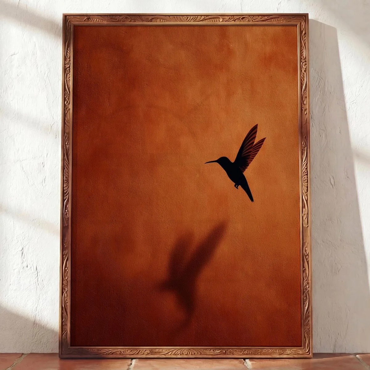 Vintage Hummingbird Shadow Canvas Prints Poster Retro Minimal Terracotta Birds Art Prints Bedroom Wall Art Home Decor Poster