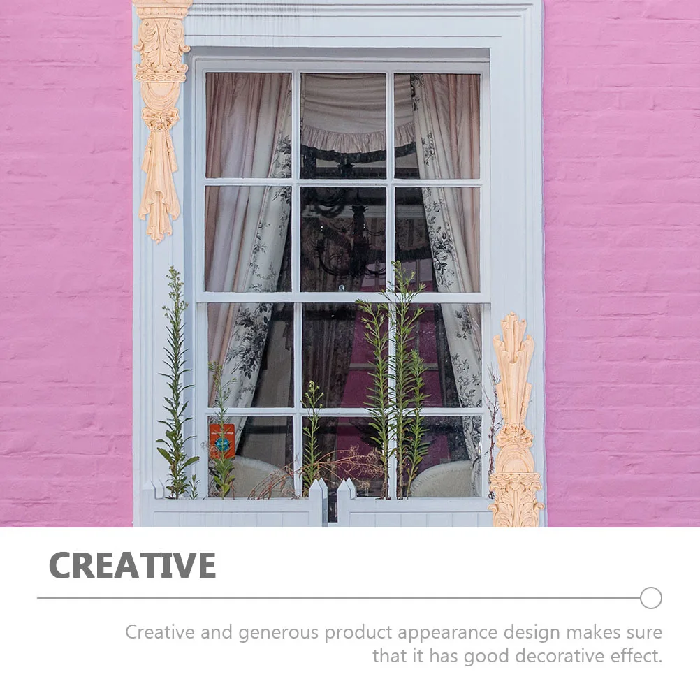 

2pcs Wood Carved Applique Cabinet Door Onlay For Furniture Diy Decor Wooden Trim Unpainted Vintage Style Indoor Use Home Storage