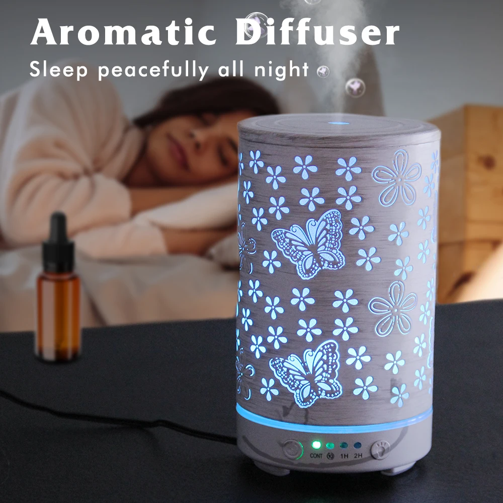 100ml Essential Oil Diffuser Seven-Color Aroma Light Butterfly Ultrasonic Air Humidifier Room Scent Diffuser with Timer Function