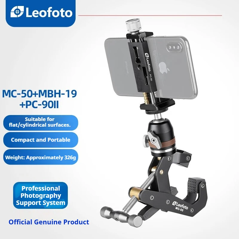 

Leofoto MC-50 Kit: DSLR/Mirrorless Camera, Smartphone, Outdoor Heavy-Duty Clamp, Tripod Leg Clamp