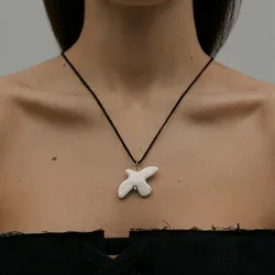 Vintage White Dove Long Pendant Necklace For Women Adjustable Black Rope Sweater Chain Party Jewelry Fashion Accessory