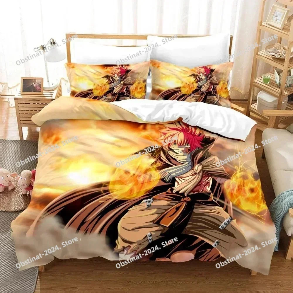 Anime Fairy Tail Logo Natsu Bedding Set Print single Comforter Quilt Bed Cover Duvet Cover Pillow Case 3 Pieces Kids Adult Size